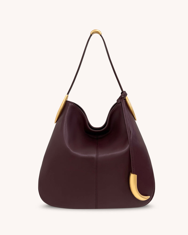Nina Metal Charm Hobo Bag - Burgundy