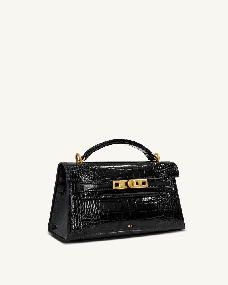 Noor Top Handle Bag - Black Croc