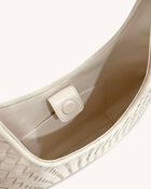 Olivia Hand-Woven Metal Handle Hobo Bag - White