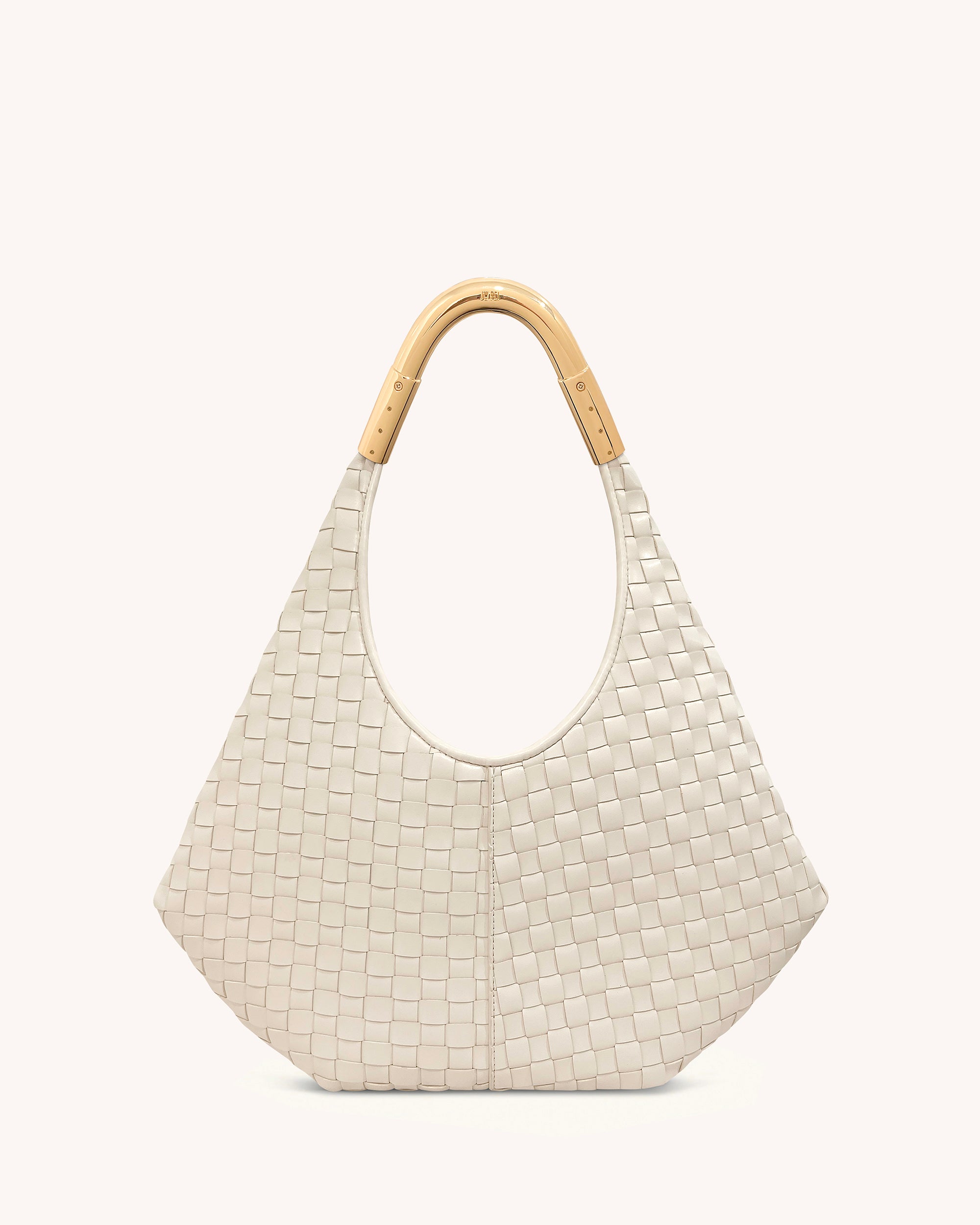 Olivia Hand-Woven Metal Handle Hobo Bag - White
